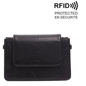 NEW S&Q "Monique" Black Vegan Leather Crossbody Wallet Bag w/ RFID